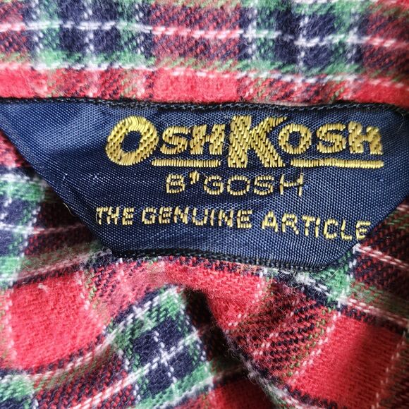 Vintage OshKosh B’Gosh Red Plaid Boys’ Long Sleeve Shirt – 12–18M Union Made - Picture 6 of 7